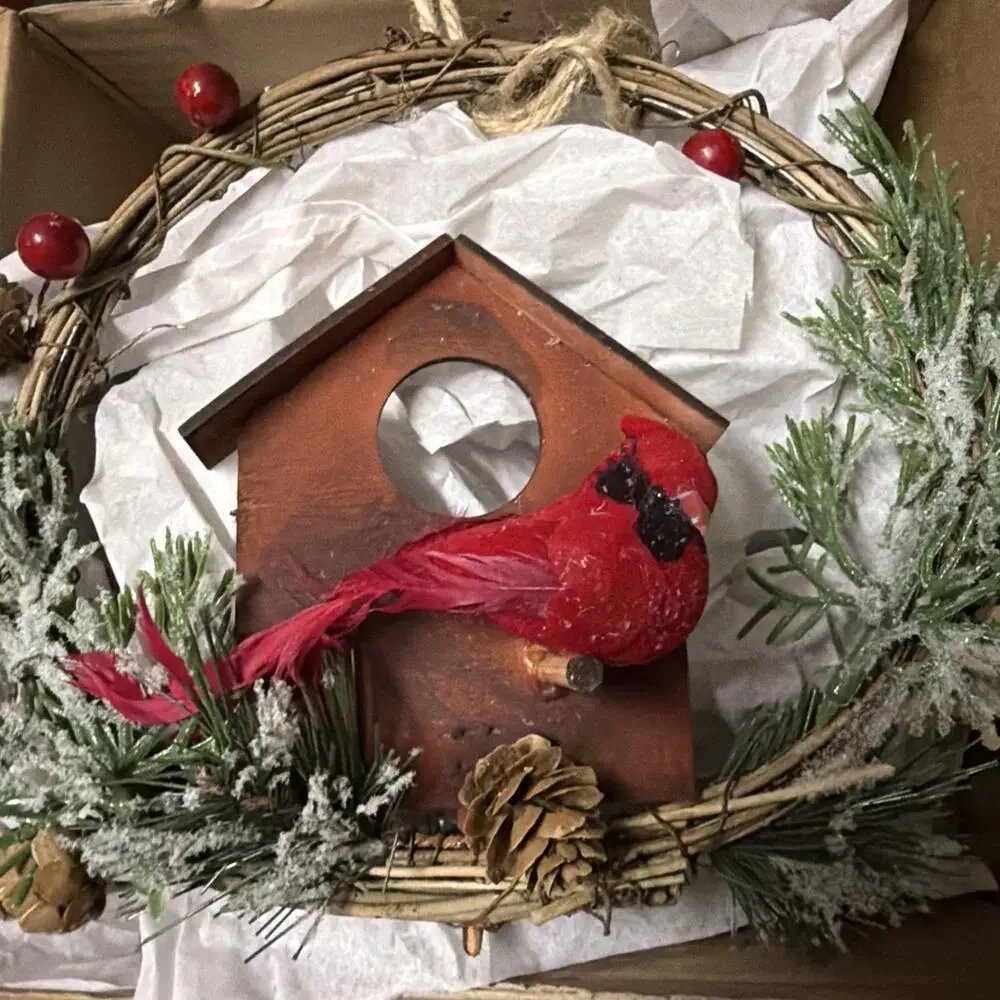 2pcs Small Christmas Wreath with Cardinal, 9-inch Mini Wreaths
